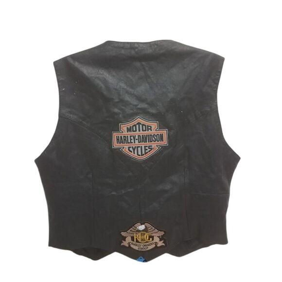 Hudson Leather Black Leather Vest Size L Harley-Davidson Patches Biker - Picture 3 of 3